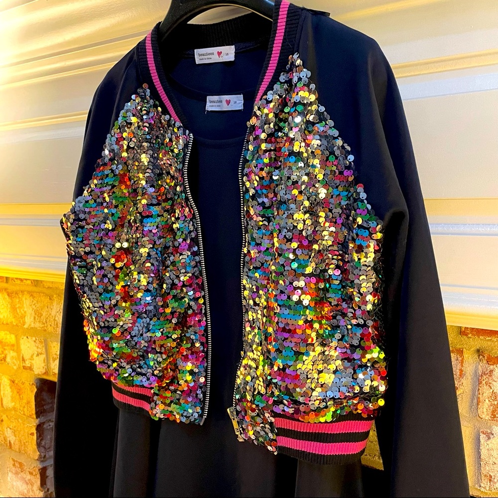 Sequin Bomber Jacket & Dress Set by beautees